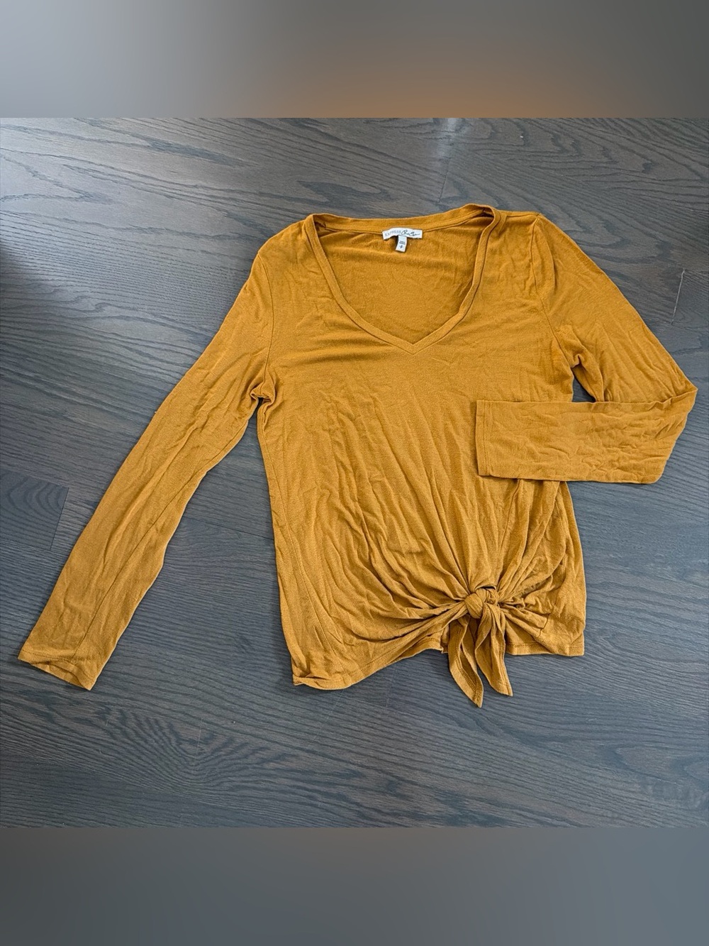 Expressions Eleven Mustard V-Neck Long Sleeve Tie-Front Top